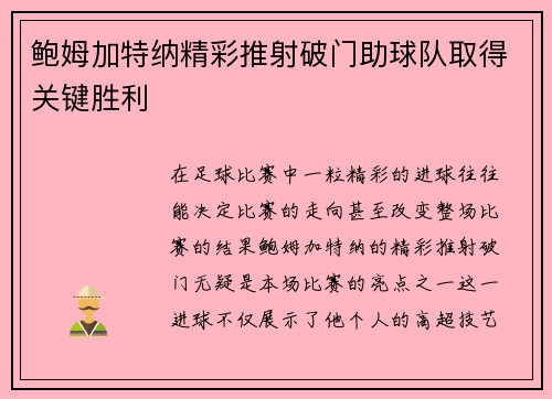 鲍姆加特纳精彩推射破门助球队取得关键胜利